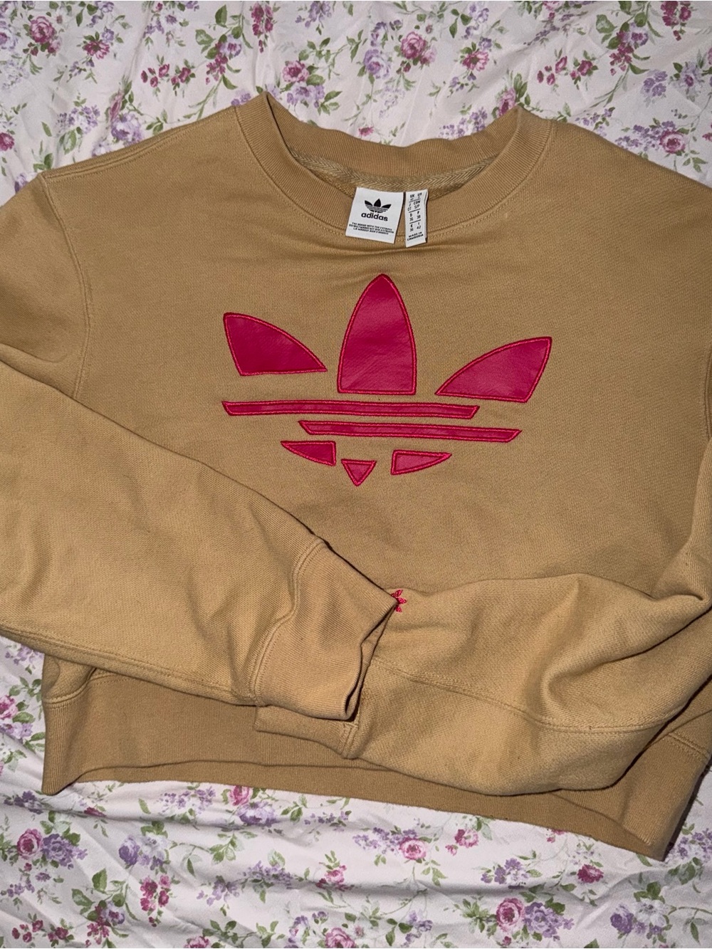 Adidas Tan Sweatshirt with Pink Trefoil Logo